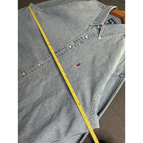 Vintage Polo Ralph Lauren Denim Button Down Shirt Mens XL Red Pony Old Money
